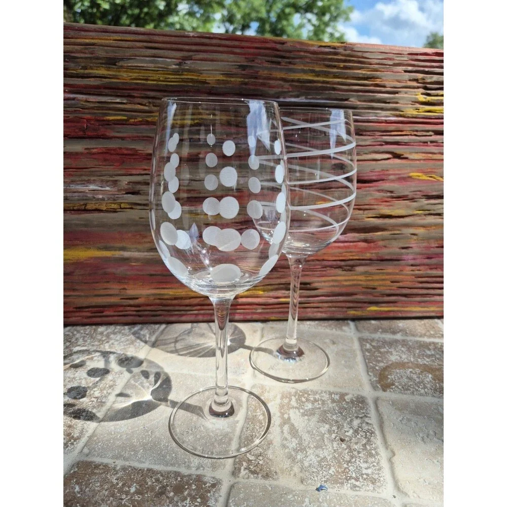 Mikasa  Cheers Set Of 2 Multi Motif Chrystal Balloon Wine Glasses Marked Mikasa